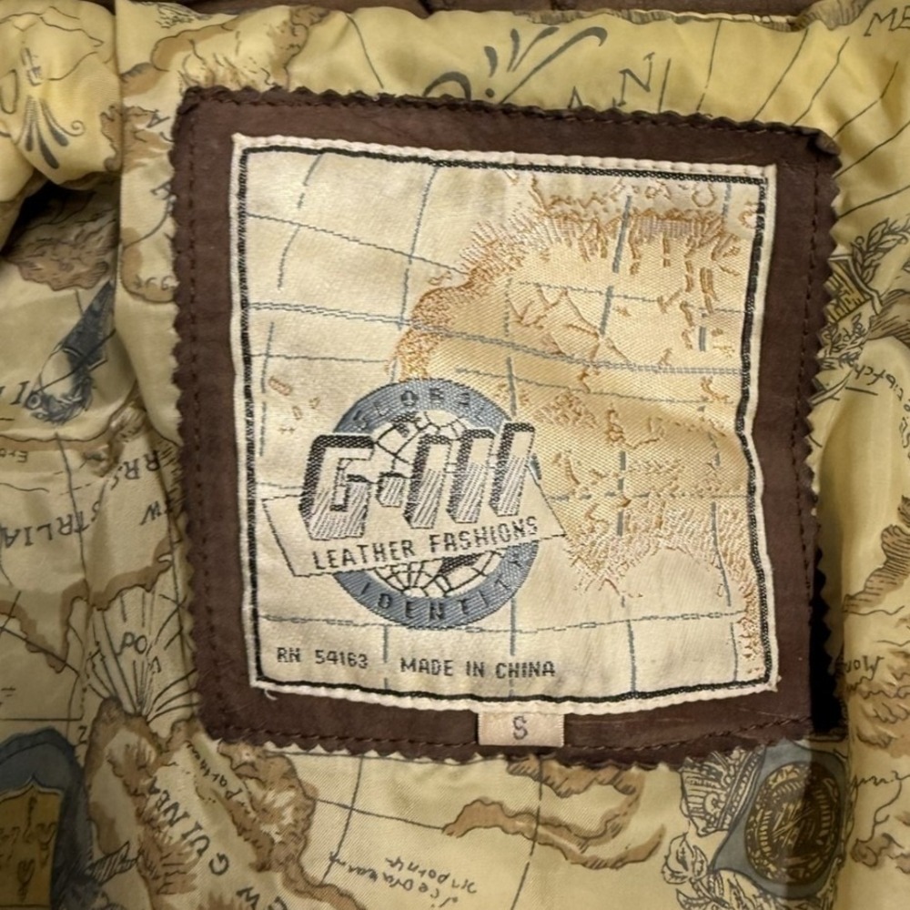 G-III Leather Bomber Jacket Mens Small Tan Good Distressed Aviator Map Lining - Picture 6 of 9